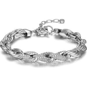 Rhodium Plated Fine Silver Cubic Zirconia Women's Rope Chain Bracelet, 10mm, 7.2